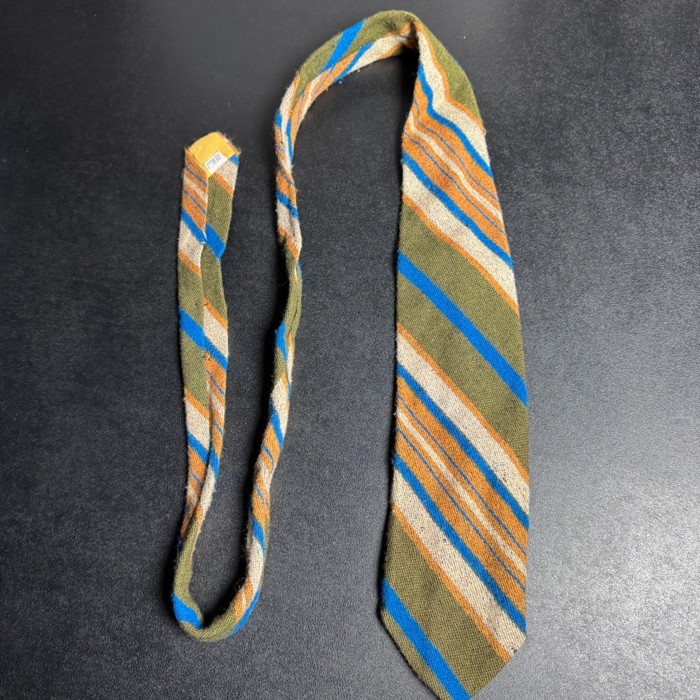 Mr. John Necktie Mens OS‎ Green Orange Blue Striped Vintage All Wool Wide Tie